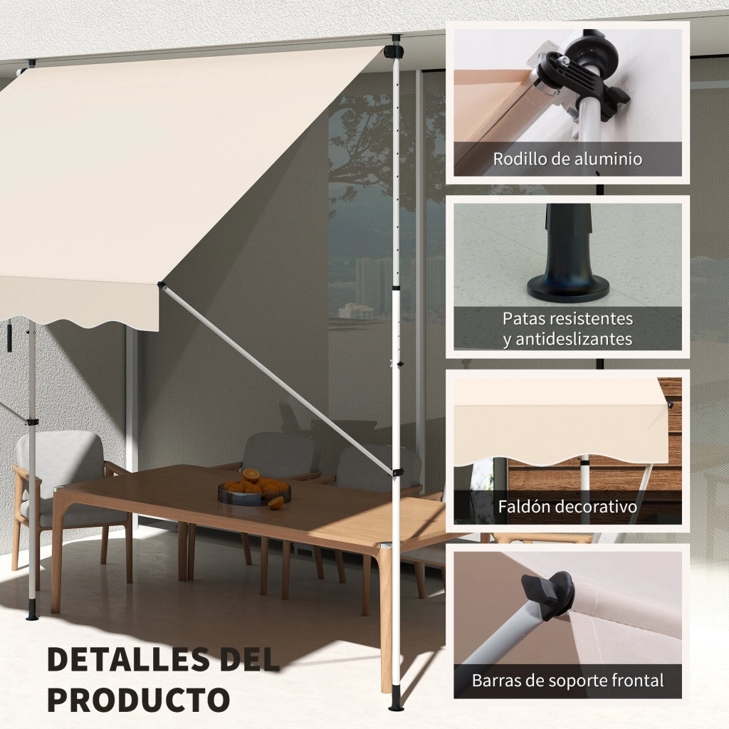 Toldo Retrattile Manuale 300x150 cm ¨C zephmum ¨C Beige per Terrazzo