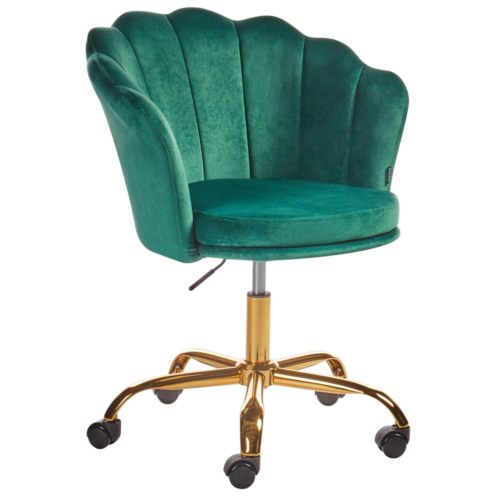 Sedia da ufficio in velluto di colore verde con base girevole altezza regolabile elegante moderna
