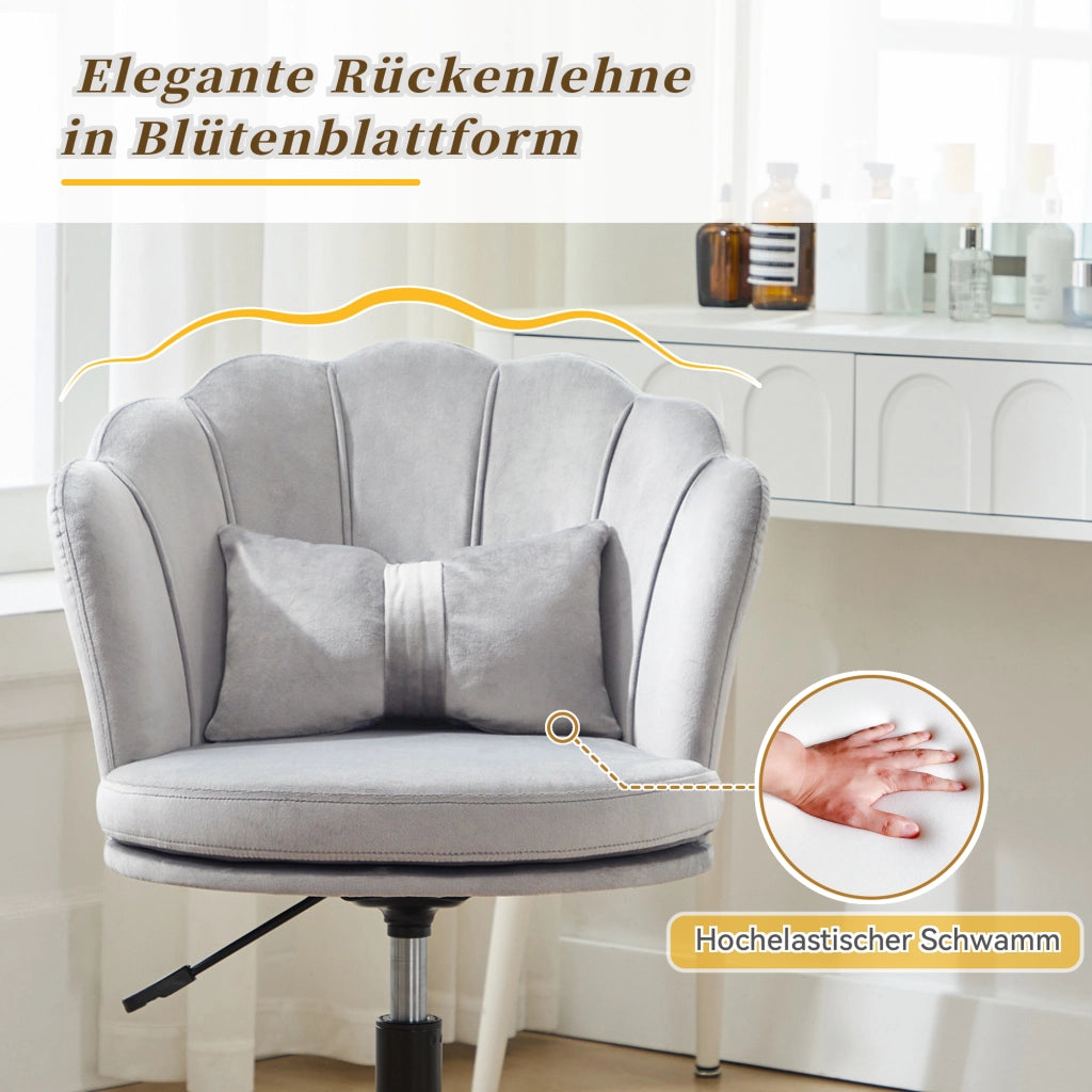 Sedia da ufficio girevole con altezza regolabile cuscino lombare e schienale a petalo in velluto grigio