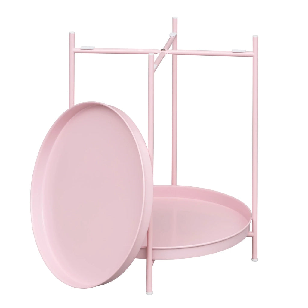 Tavolino da caffè rotondo con 2 ripiani - per soggiorno - in metallo - 44×44×53 cm - rosa