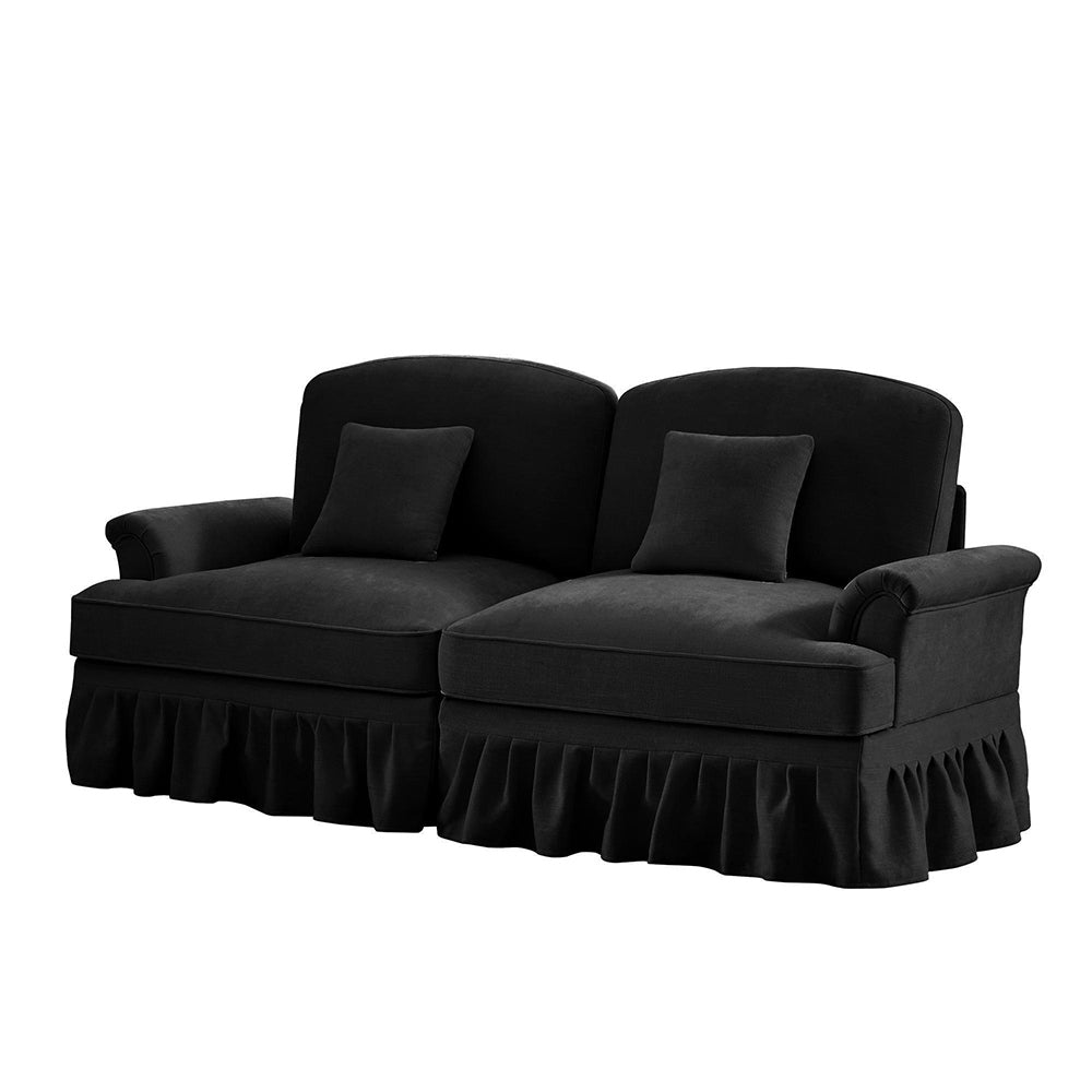 Divano 2 posti stile medievale - Xylo - Chenille, piedi legno, nero