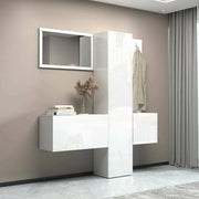 Mobile da ingresso Barengo, Armadietto multifunzione a 3 ante, Appendiabiti da parete con specchio, 170x35h190 cm, Bianco
