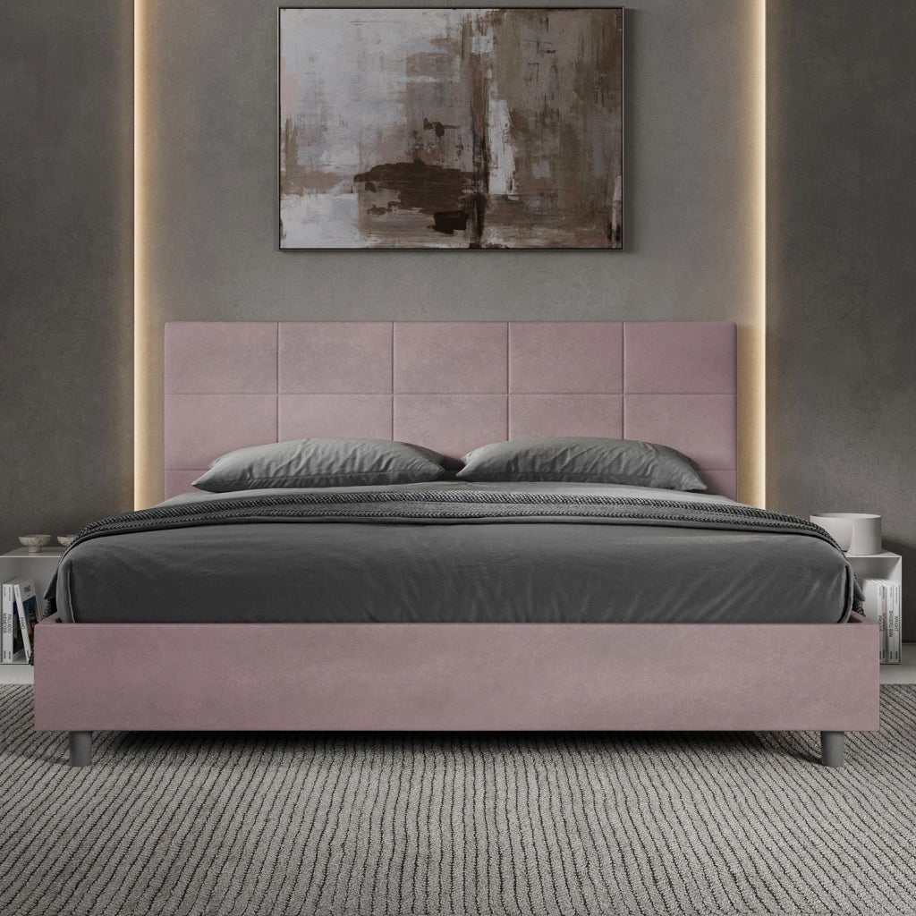 BS COM Letto matrimoniale king size con rete imbottito 190x210 microfibra glicine