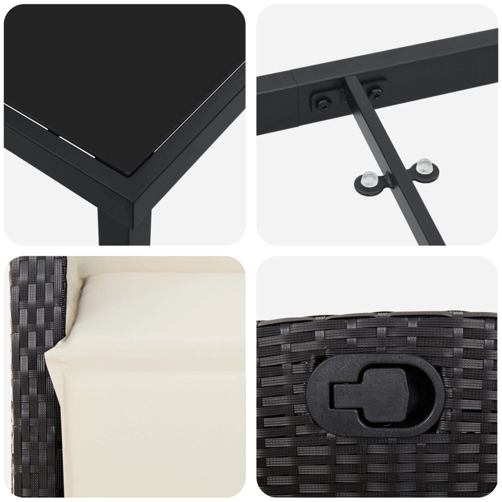 Set da pranzo da giardino da 7 pezzi in rattan PE nero