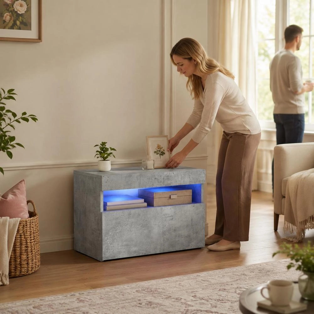 TV Cabinet With LED Lights, Concrete Grey, 60 X 35 X 40 Cm
