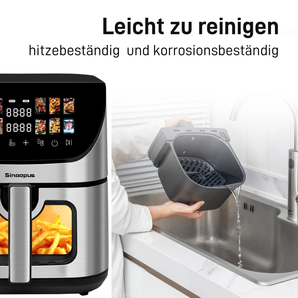 Friggitrice ad aria XXL da 8,5 litri con obl¨° e display a colori, 12 programmi, touchscreen a LED a colori, facile da pulire.