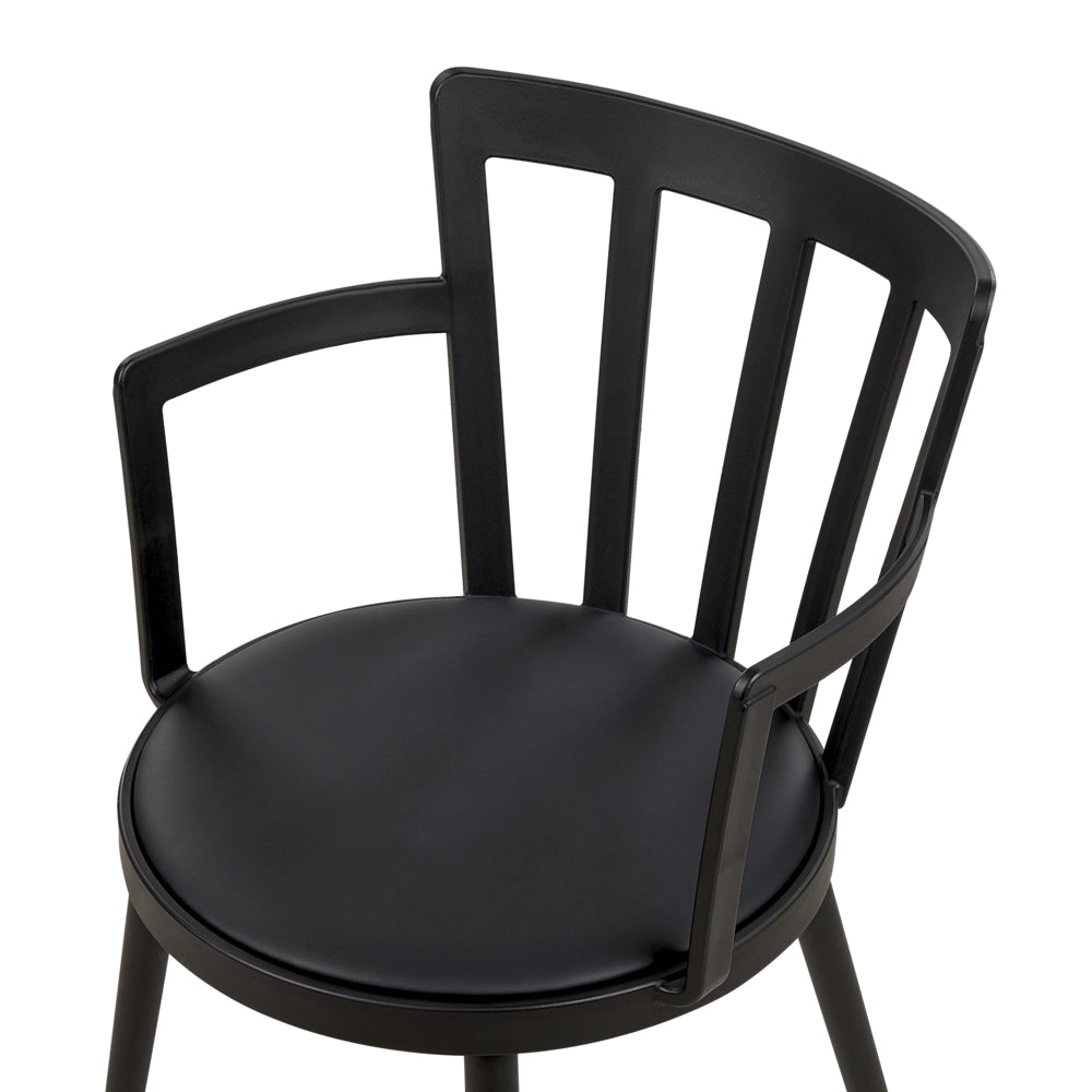 Set di 4 sedie da pranzo Seduta imbottita sintetica nera Schienale aperto in ecopelle con braccioli Soggiorno moderno minimalista