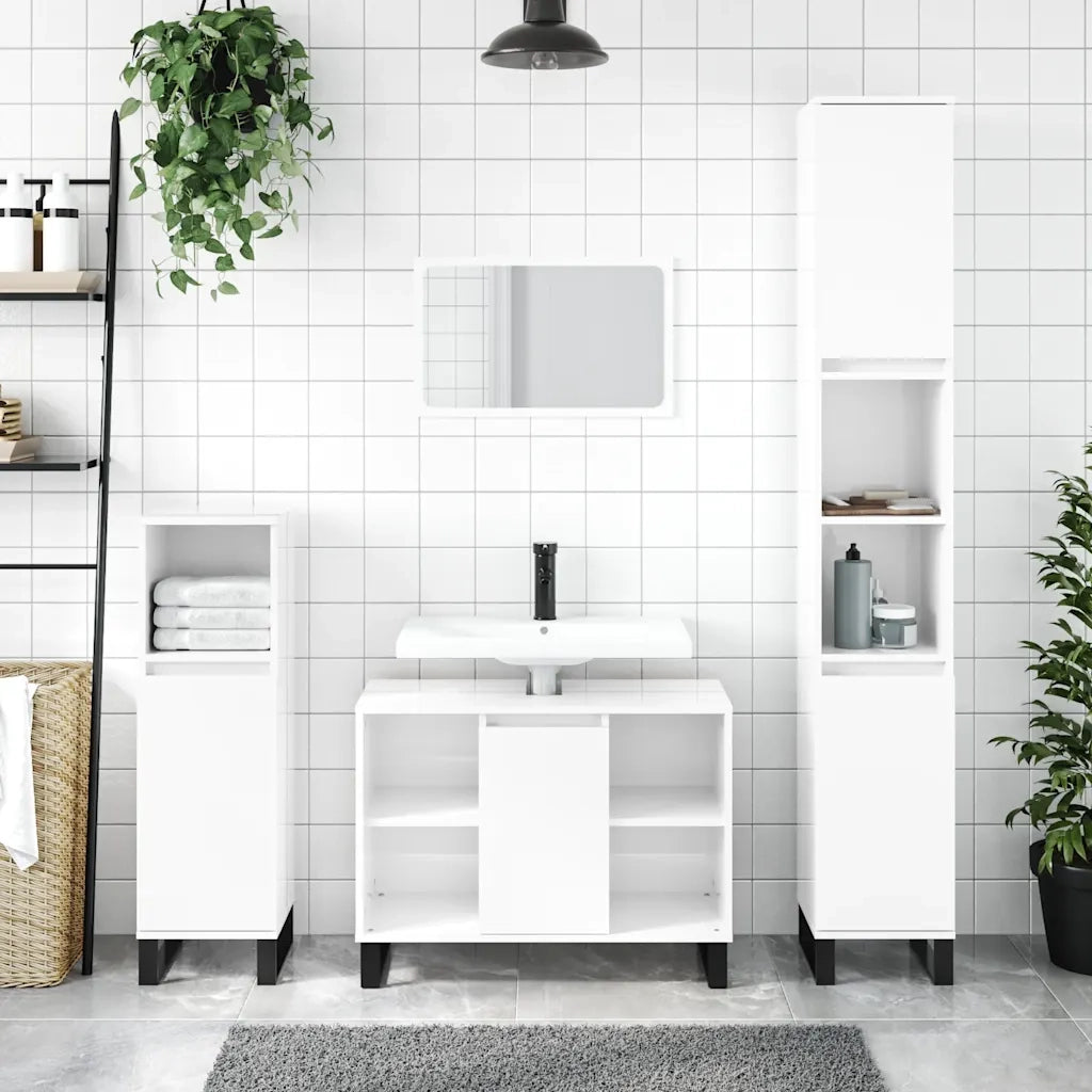 Armadietto Bagno | Armadio da bagno Bianco Lucido 80x33x60cm in Legno Multistrato