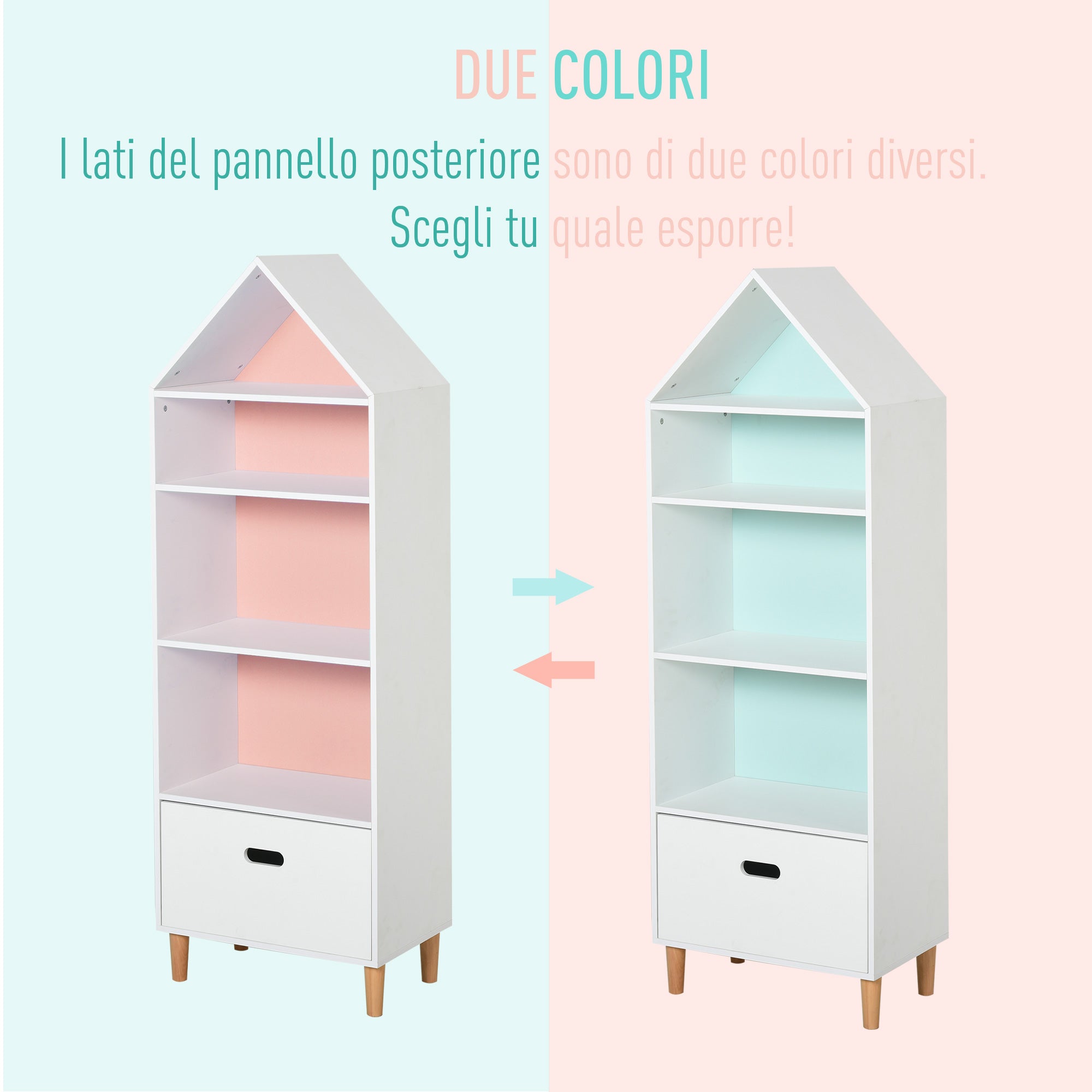 Easycomfort Libreria Scaffale Portagiochi per Cameretta Bimbi e Ragazzi, 1 Cassetto e 4 Ripiani, Bianca e Azzurra 50x30x142cm