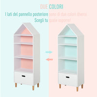 Easycomfort Libreria Scaffale Portagiochi per Cameretta Bimbi e Ragazzi, 1 Cassetto e 4 Ripiani, Bianca e Azzurra 50x30x142cm