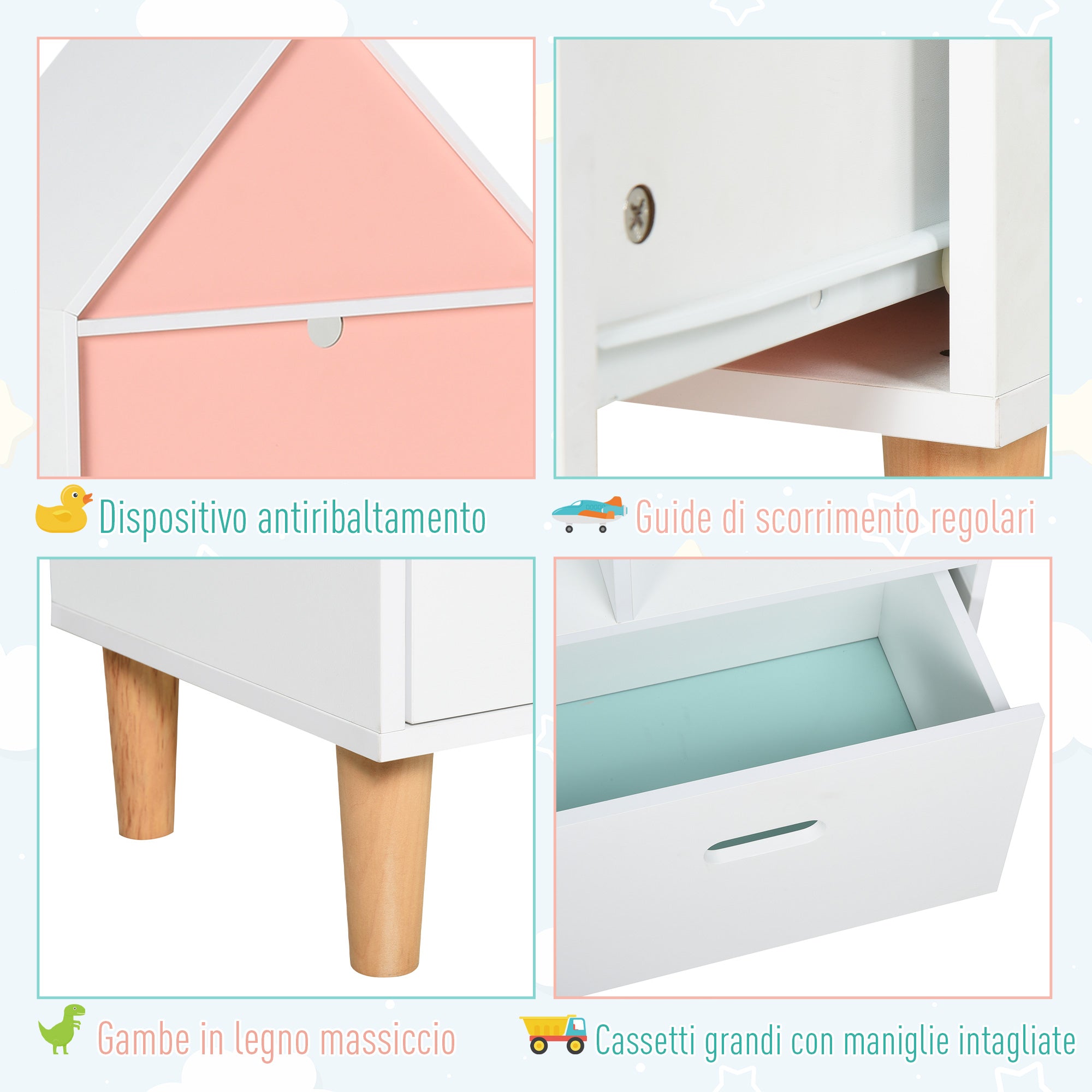 Easycomfort Libreria Scaffale Portagiochi per Cameretta Bimbi e Ragazzi, 1 Cassetto e 4 Ripiani, Bianca e Azzurra 50x30x142cm