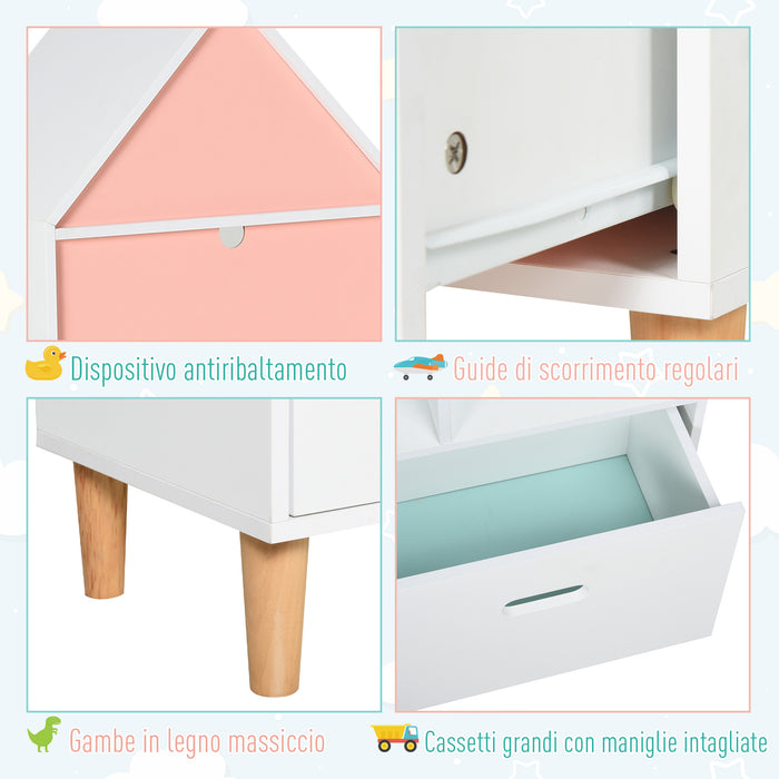 Easycomfort Libreria Scaffale Portagiochi per Cameretta Bimbi e Ragazzi, 1 Cassetto e 4 Ripiani, Bianca e Azzurra 50x30x142cm