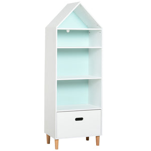 Easycomfort Libreria Scaffale Portagiochi per Cameretta Bimbi e Ragazzi, 1 Cassetto e 4 Ripiani, Bianca e Azzurra 50x30x142cm
