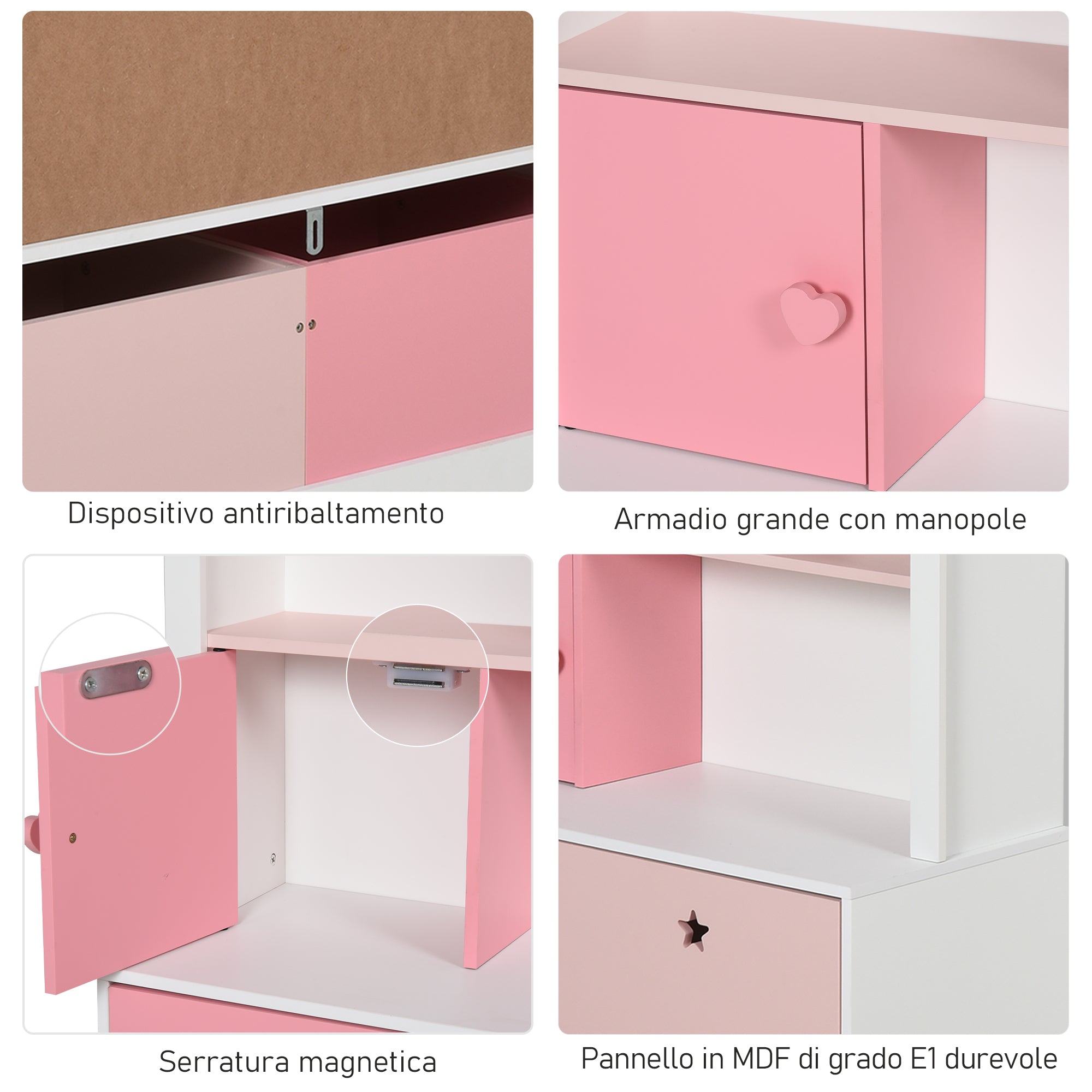 Easycomfort Libreria Scaffale Portagiochi Rosa per Cameretta Bimbi e Ragazzi con 2 Cassetti Estraibili, 80 x 34 x 130 cm