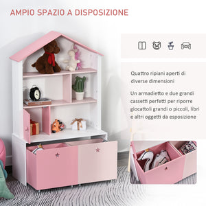 Easycomfort Libreria Scaffale Portagiochi Rosa per Cameretta Bimbi e Ragazzi con 2 Cassetti Estraibili, 80 x 34 x 130 cm