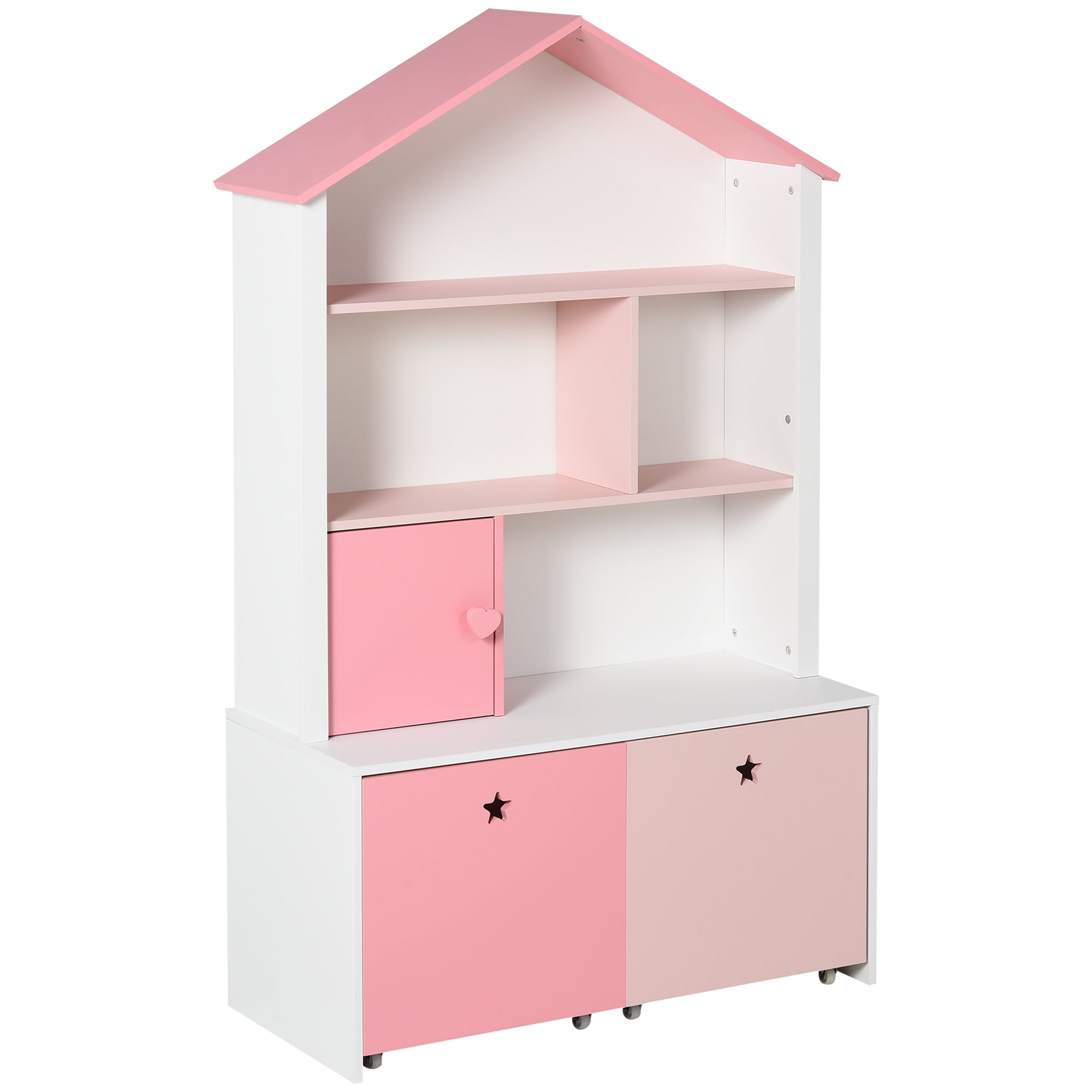Easycomfort Libreria Scaffale Portagiochi Rosa per Cameretta Bimbi e Ragazzi con 2 Cassetti Estraibili, 80 x 34 x 130 cm