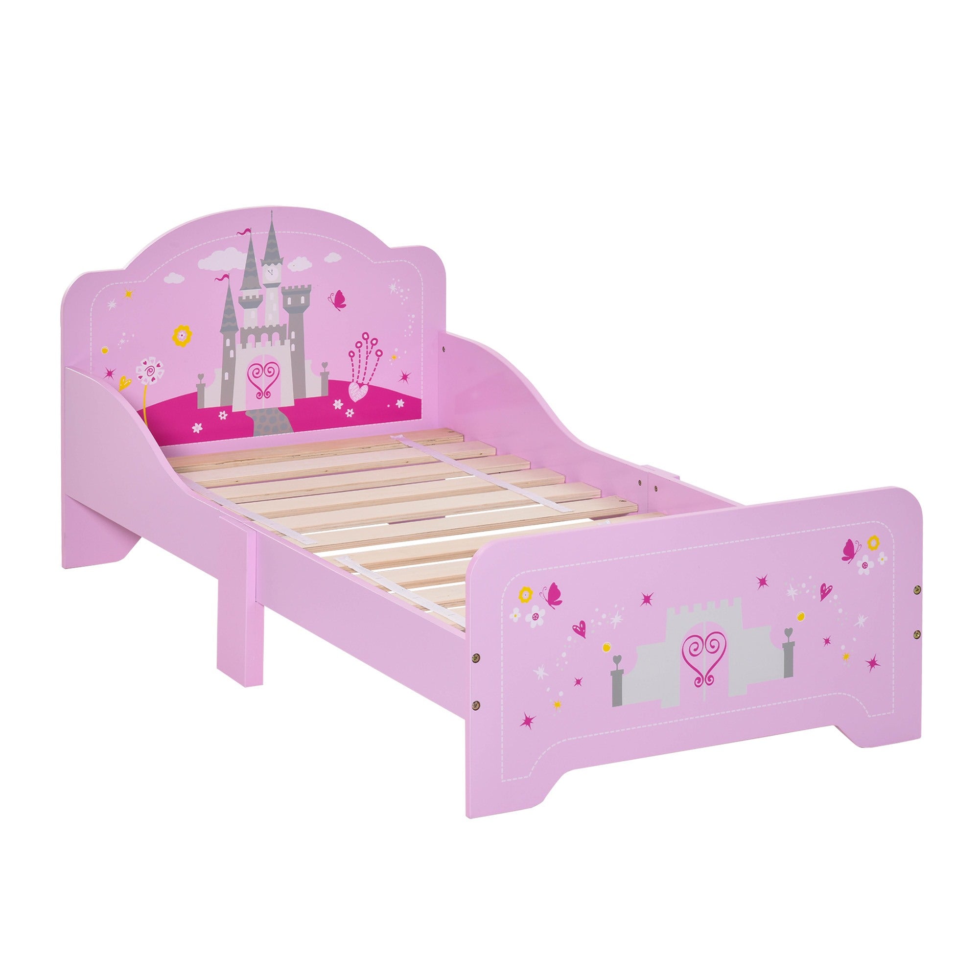 Easycomfort Letto per Bambini con Bordi Rialzati in Legno per Cameretta, Lettino per Bimbi da 3-6 Anni, 143x73x60cm, Rosa