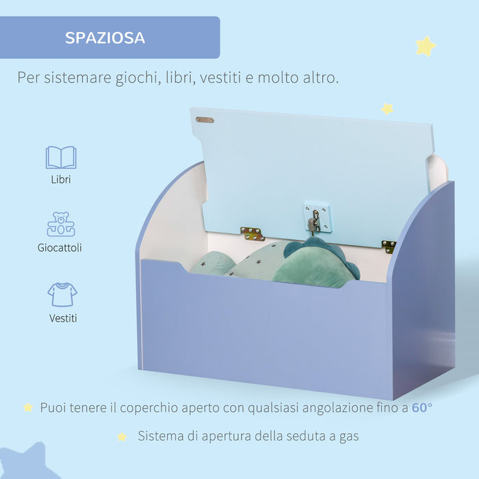 Easycomfort Cassapanca Baule Portagiochi, Panca in Legno Blu per Cameretta Bambini 3-6 Anni, 60 x 30 x 50 cm