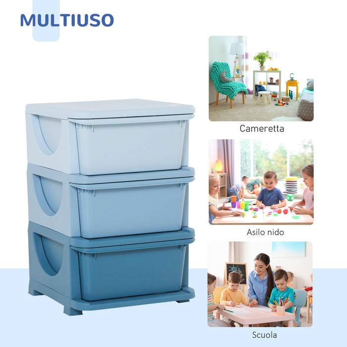 Easycomfort Cassettiera in Plastica Colorata per Cameretta con 3 Cassetti, Arredamento Casa e Asilo 37x37x56.5cm Blu