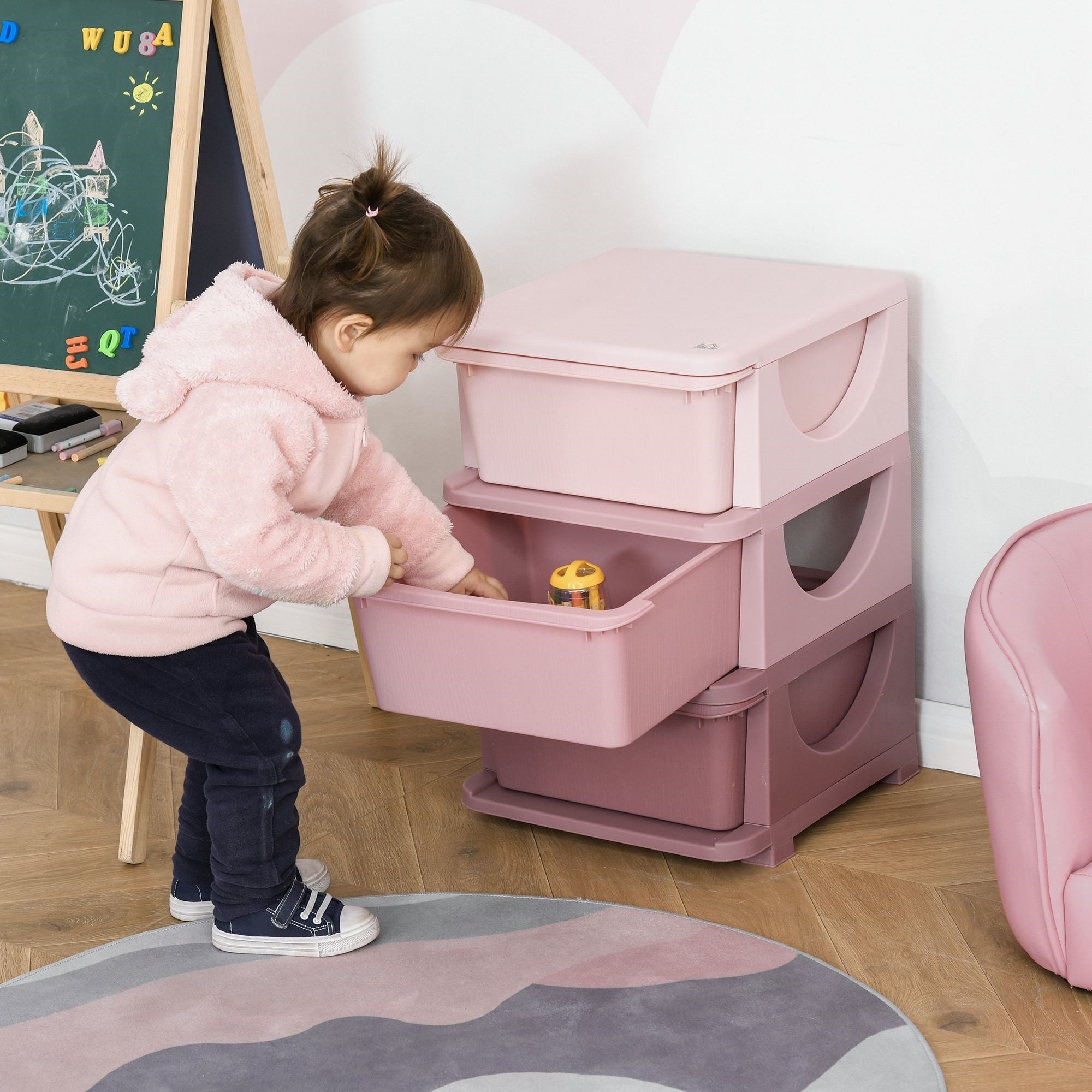 Easycomfort Cassettiera in Plastica Colorata per Cameretta con 3 Cassetti 37x37x56.5cm Rosa