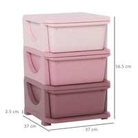 Easycomfort Cassettiera in Plastica Colorata per Cameretta con 3 Cassetti 37x37x56.5cm Rosa