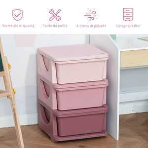 Easycomfort Cassettiera in Plastica Colorata per Cameretta con 3 Cassetti 37x37x56.5cm Rosa