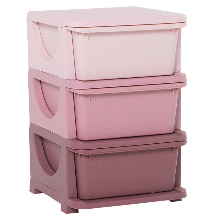Easycomfort Cassettiera in Plastica Colorata per Cameretta con 3 Cassetti 37x37x56.5cm Rosa
