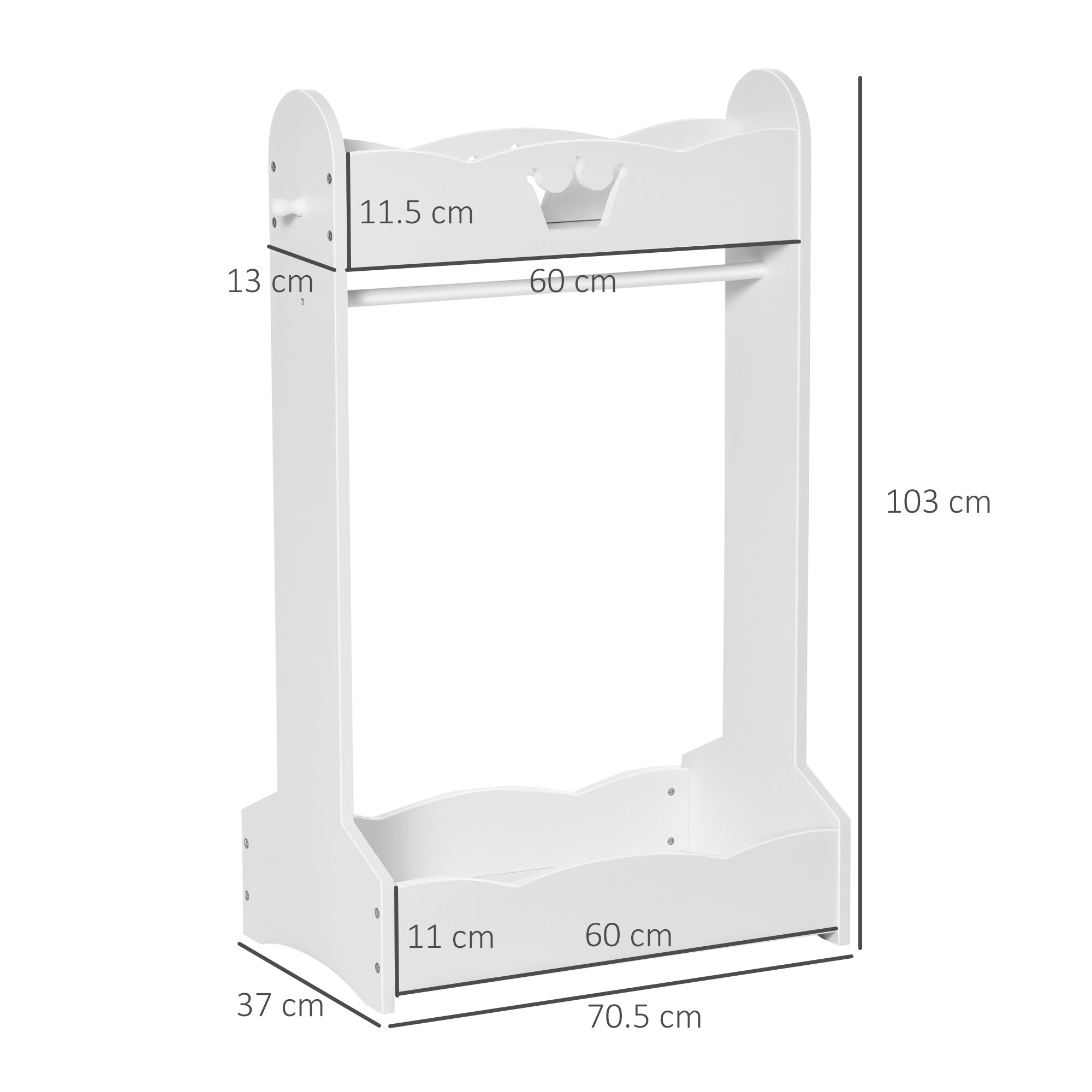 Easycomfort Appendiabiti per Bambini con Ripiani e Ganci Laterali, Arredamento per Cameretta in Legno, 70.5x37x103cm, Bianco