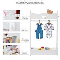 Easycomfort Appendiabiti per Bambini con Ripiani e Ganci Laterali, Arredamento per Cameretta in Legno, 70.5x37x103cm, Bianco