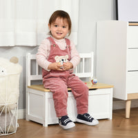 Easycomfort Cassapanca per Bambini 2 in 1 in Legno con Pistone per Chiusura Sicura, 60x30x50cm Bianco e Legno Naturale