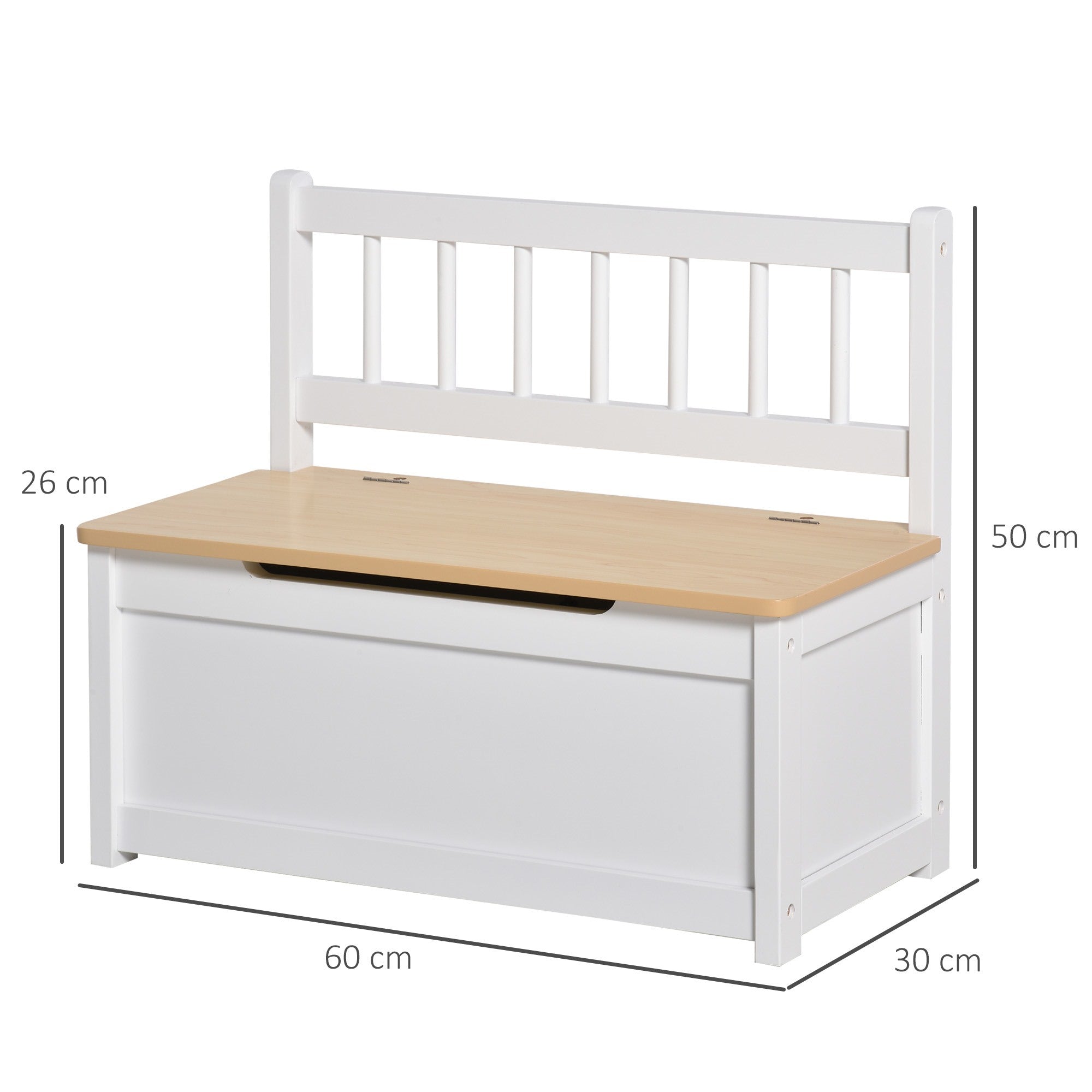 Easycomfort Cassapanca per Bambini 2 in 1 in Legno con Pistone per Chiusura Sicura, 60x30x50cm Bianco e Legno Naturale