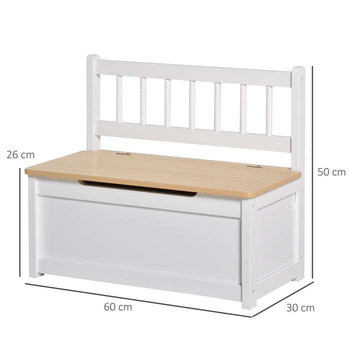 Easycomfort Cassapanca per Bambini 2 in 1 in Legno con Pistone per Chiusura Sicura, 60x30x50cm Bianco e Legno Naturale