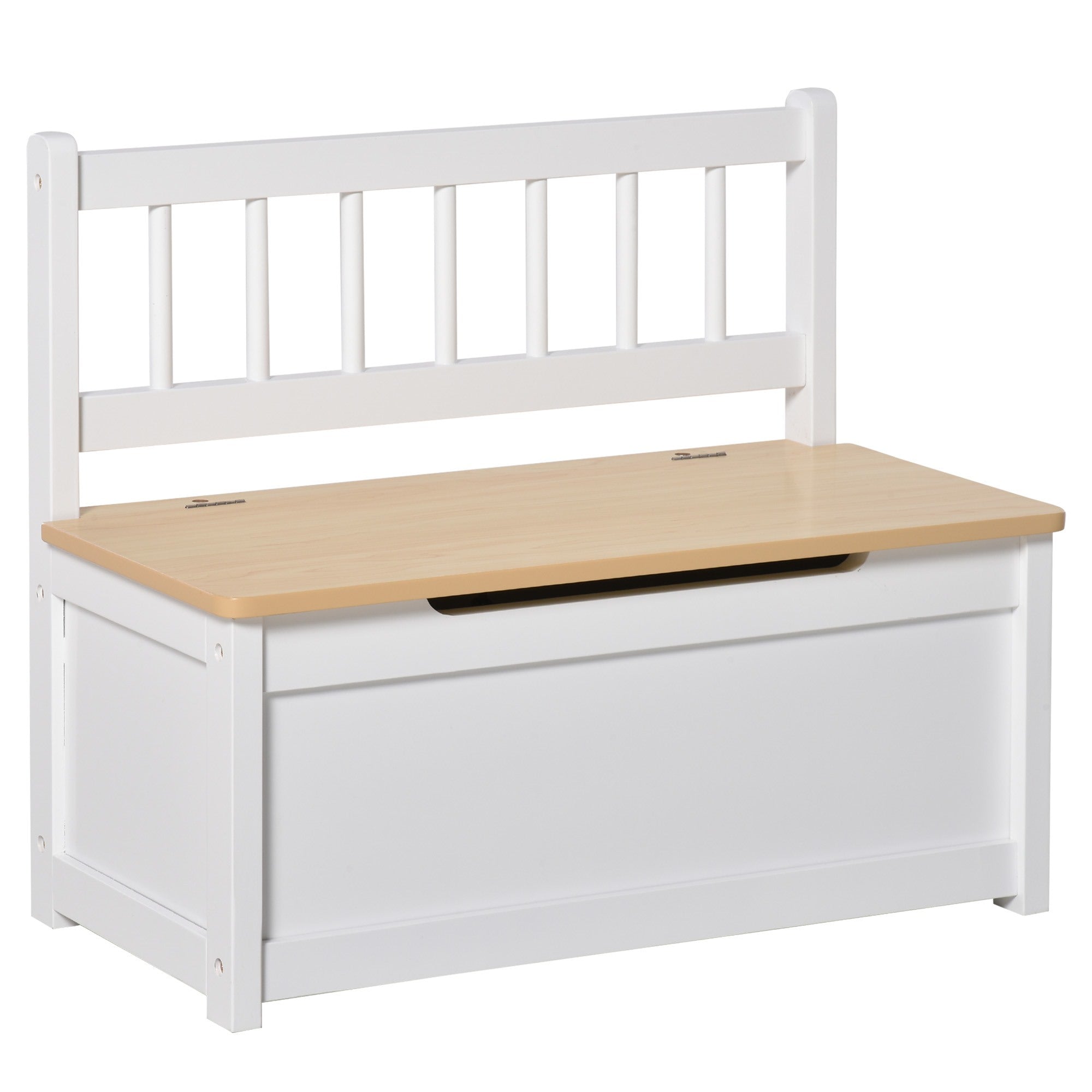 Easycomfort Cassapanca per Bambini 2 in 1 in Legno con Pistone per Chiusura Sicura, 60x30x50cm Bianco e Legno Naturale