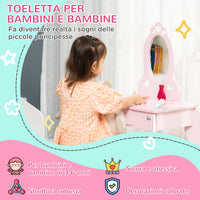 Easycomfort Tavolo Trucco per Bambini con Sgabello in Legno, Toeletta con Specchio e Cassetto, 60x36x88cm, Rosa