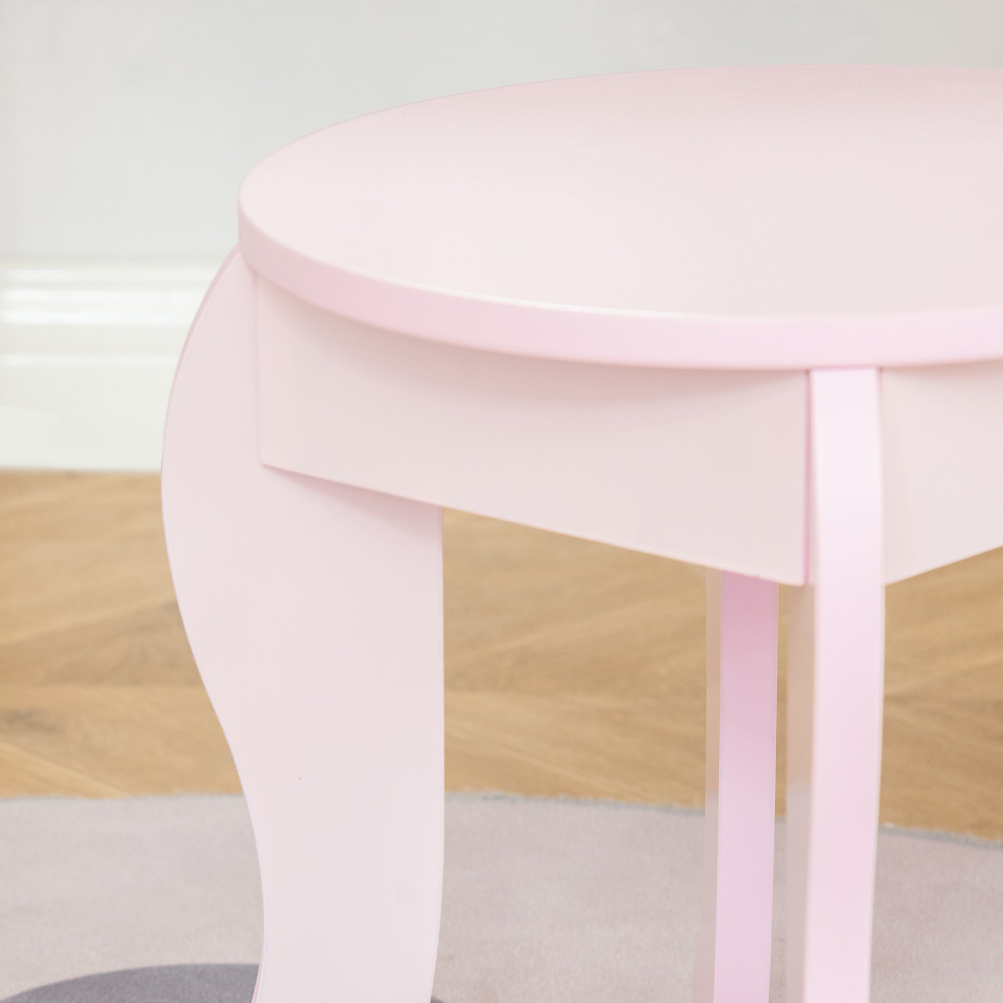 Easycomfort Tavolo Trucco per Bambini con Sgabello in Legno, Toeletta con Specchio e Cassetto, 60x36x88cm, Rosa