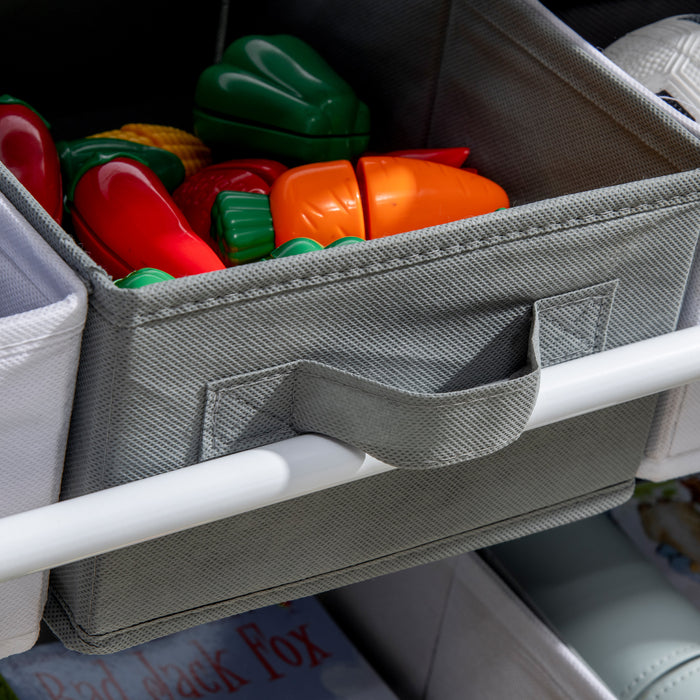 Easycomfort Mobiletto Portagiochi con 9 Cestini Rimovibili in MDF e Tessuto, 63x30x60cm, Grigio e Bianco