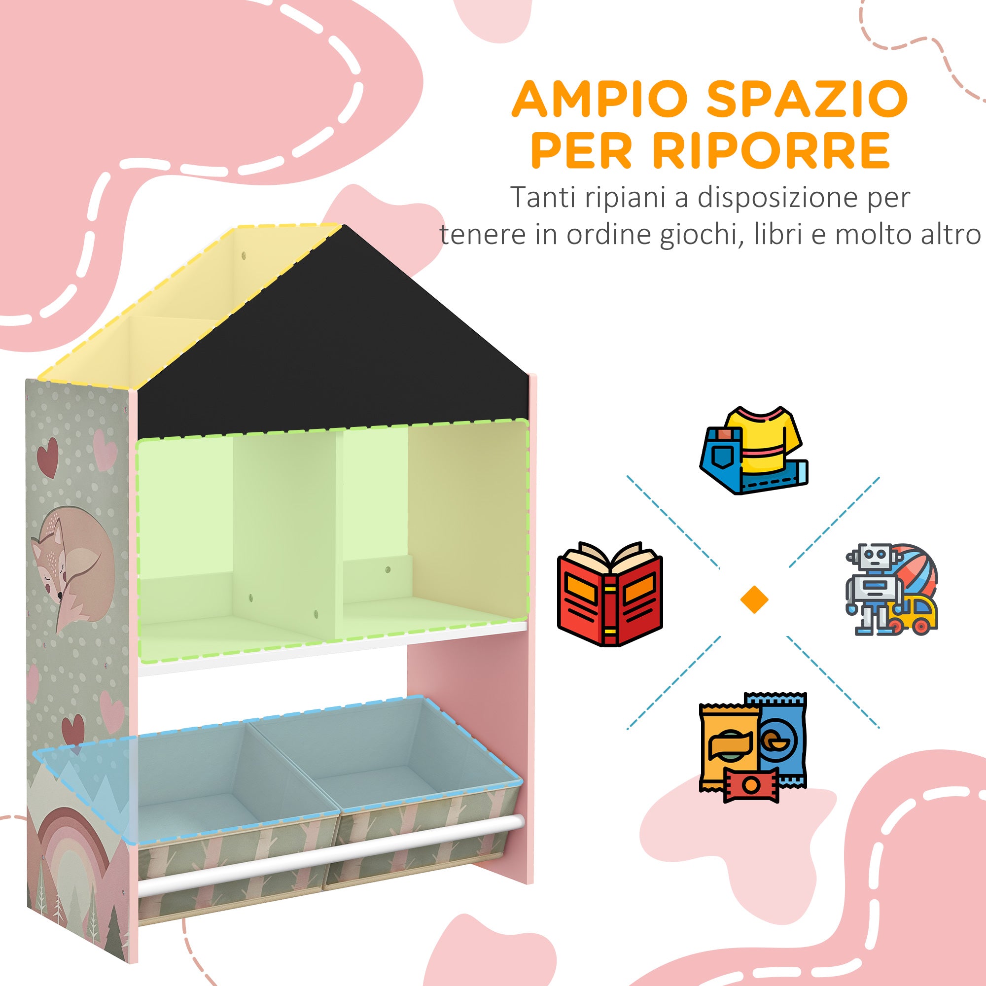 Easycomfort Scaffale Portagiochi per Bambini con Ripiani e Cassetti Rimovibili, Rosa