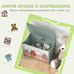 EasycomfortZONEKIZ Baule Portagiochi per Bambini con Coperchio e Cerniera di Sicurezza in MDF, 60x37x39cm, Verde