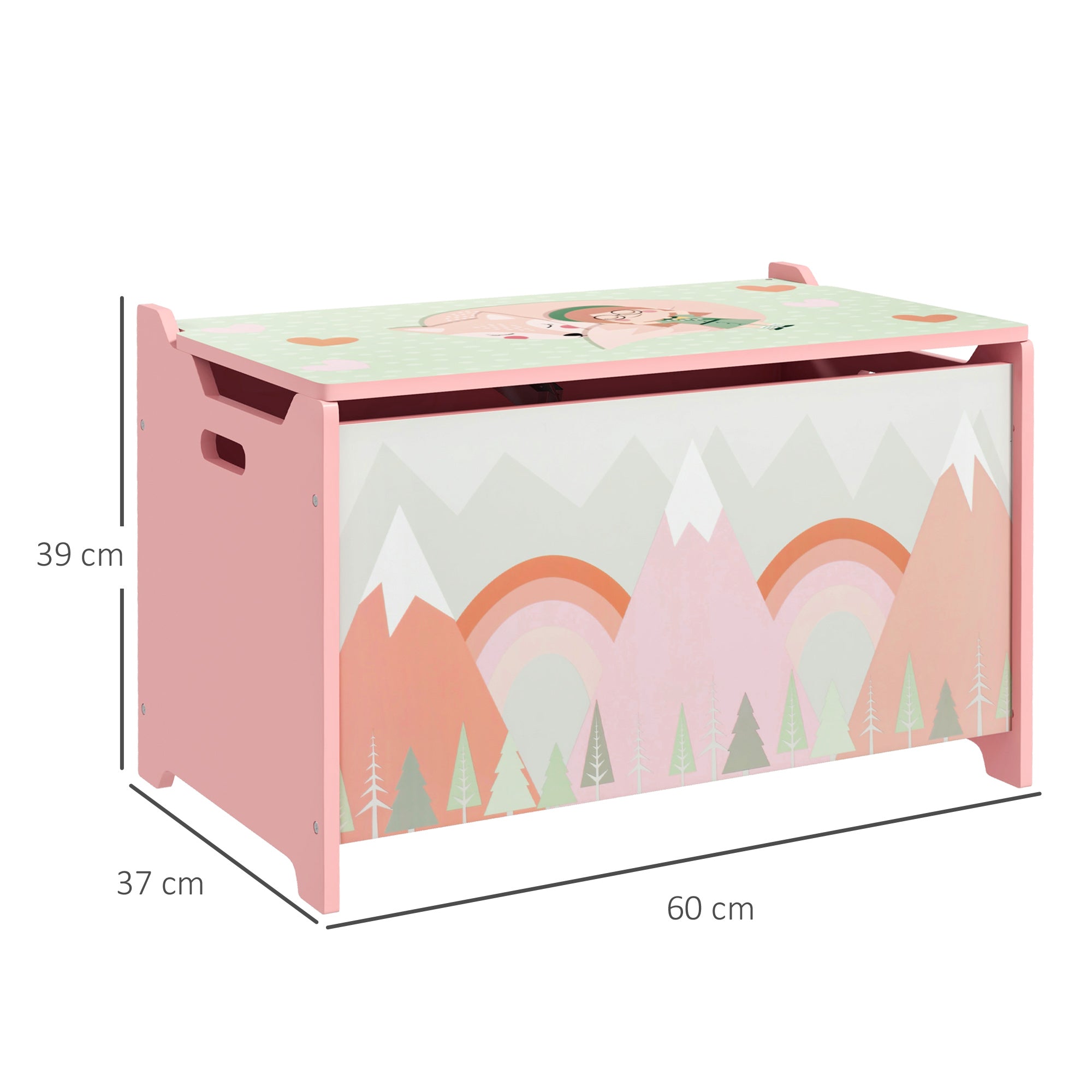 EasycomfortZONEKIZ Baule Portagiochi per Bambini con Coperchio e Cerniera di Sicurezza in MDF, 60x37x39cm, Rosa