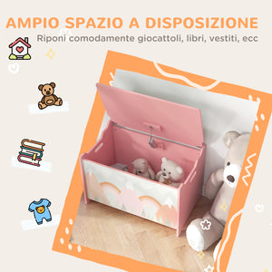 EasycomfortZONEKIZ Baule Portagiochi per Bambini con Coperchio e Cerniera di Sicurezza in MDF, 60x37x39cm, Rosa
