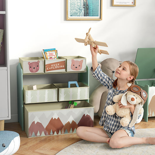 EasycomfortZONEKIZ Scaffale Portagiochi per Bambini con 6 Contenitori Rimovibili in Tessuto, 63x30x66cm, Verde