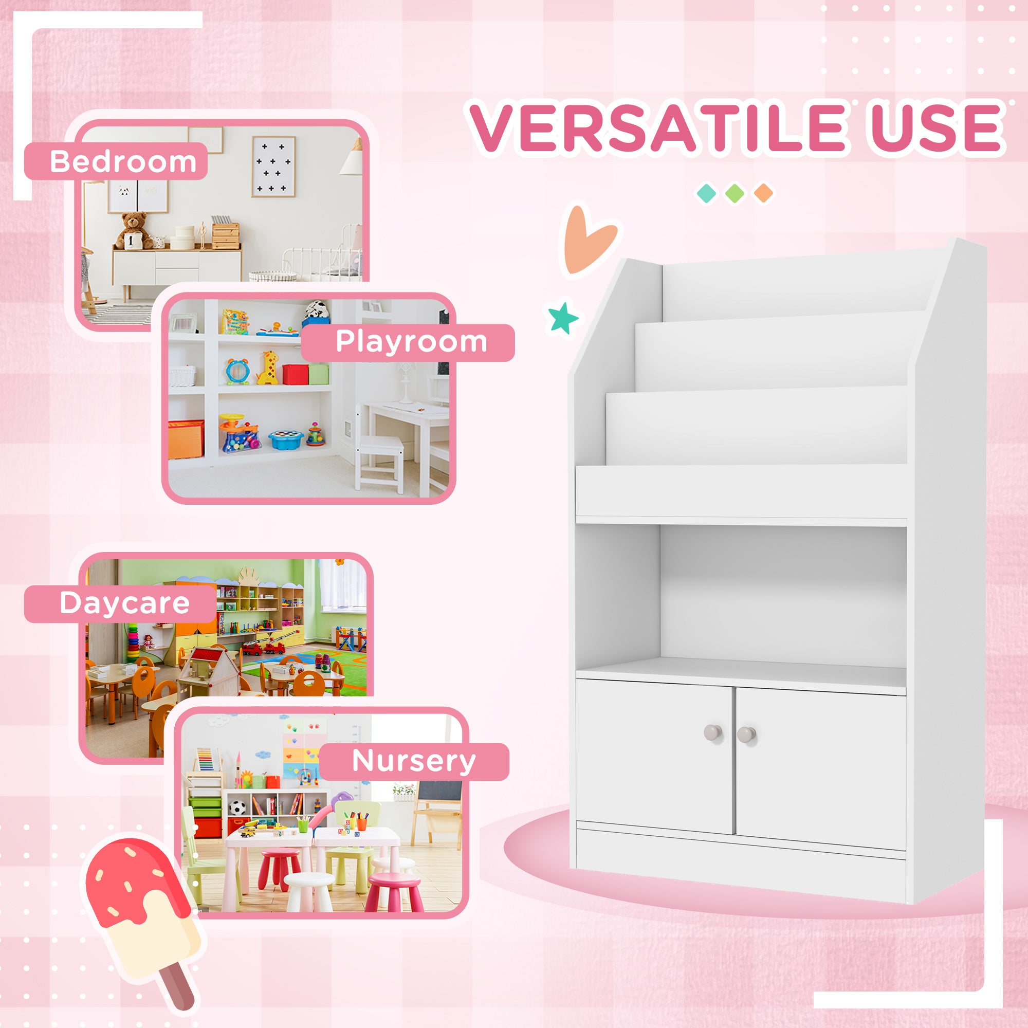 Easycomfort Scaffale Portagiochi per Bambini con Libreria e Armadietto in Legno, 60x29.5x100cm, Bianco