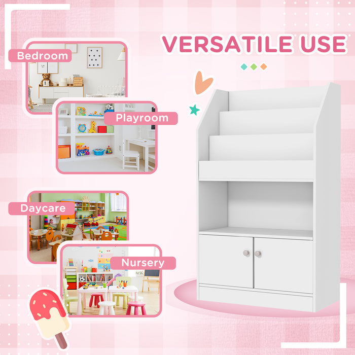 Easycomfort Scaffale Portagiochi per Bambini con Libreria e Armadietto in Legno, 60x29.5x100cm, Bianco