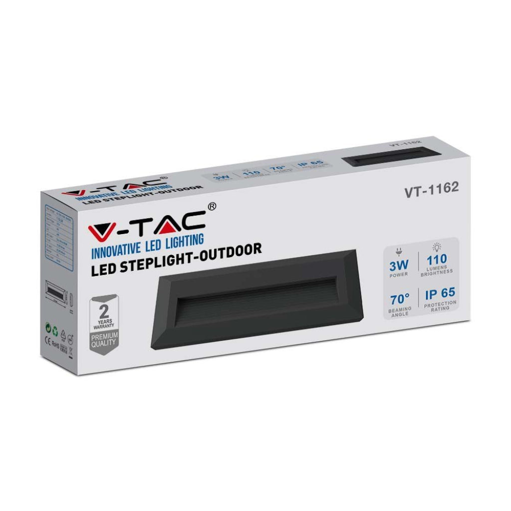 Faretto led 3W segnapasso a incasso Step Light Black Body Round Oquectangular 4000K