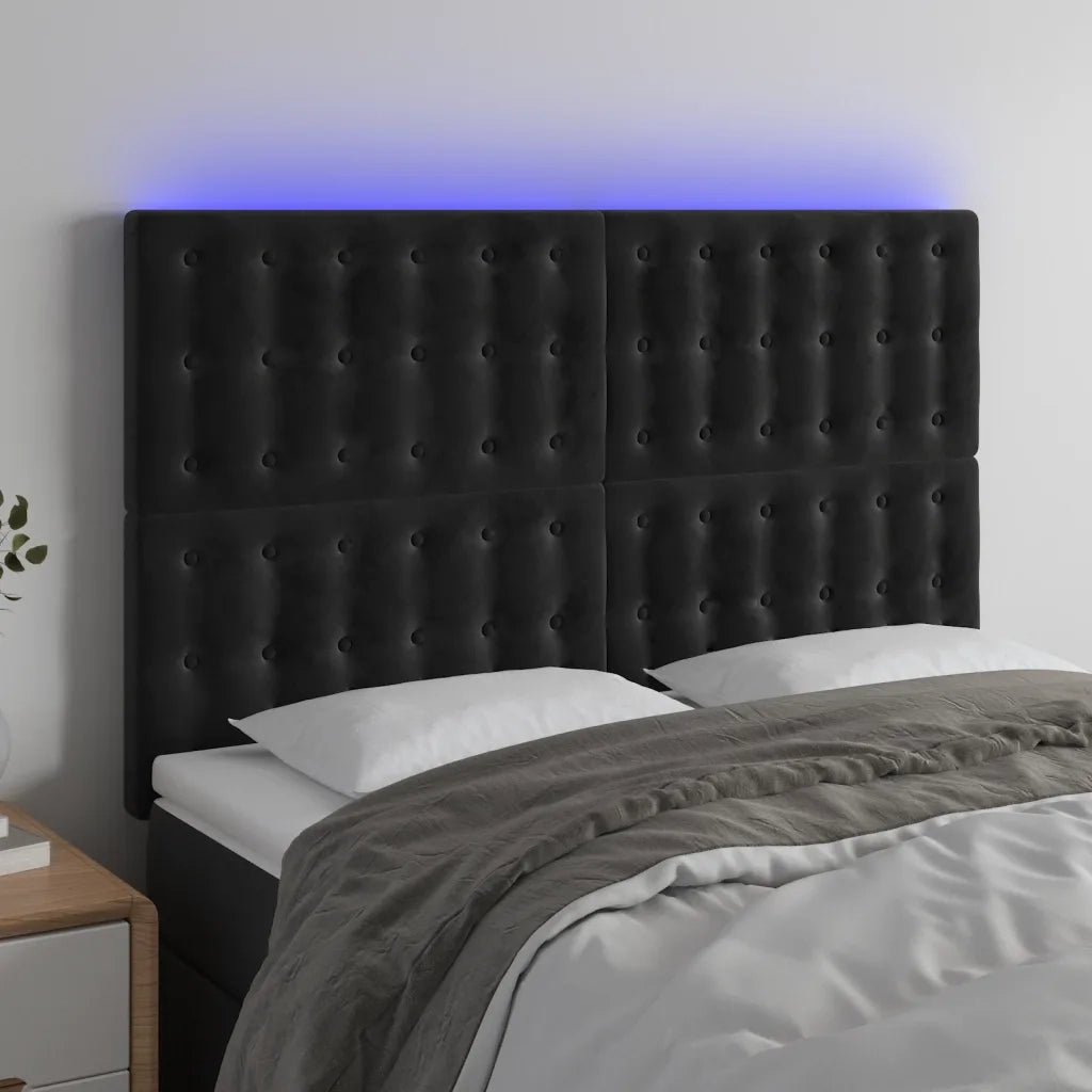 Testiera | Testata a LED Nera 144x5x118/128 cm in Velluto