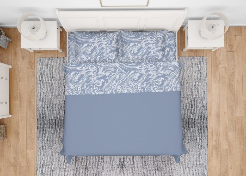 Completo Lenzuola Letto In 100% Cotone Made Italy Disegno Splash - Matrimoniale - Azzurro