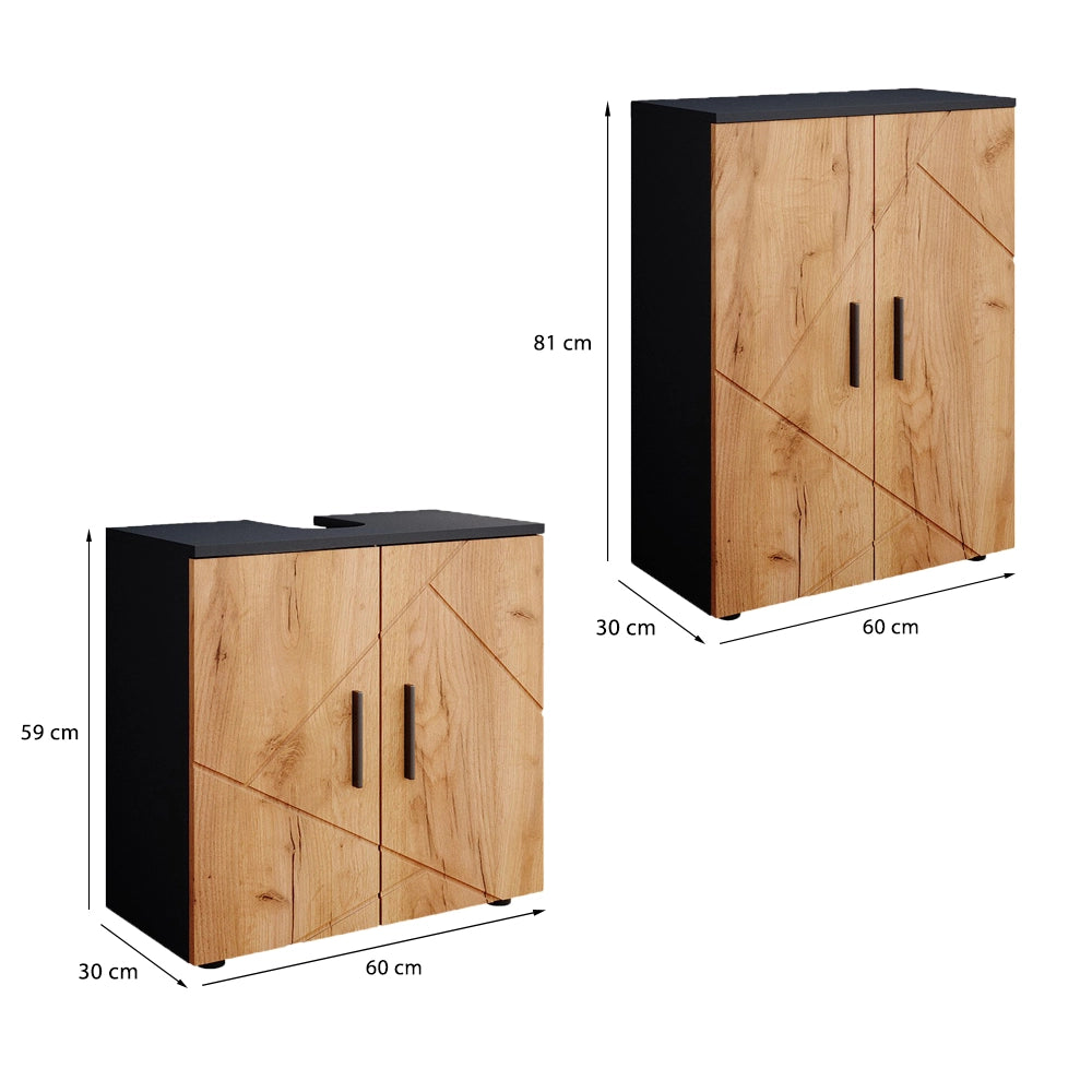 Vicco Set di mobili da bagno Quercia dorata/antracite 2 parti, con unità midi