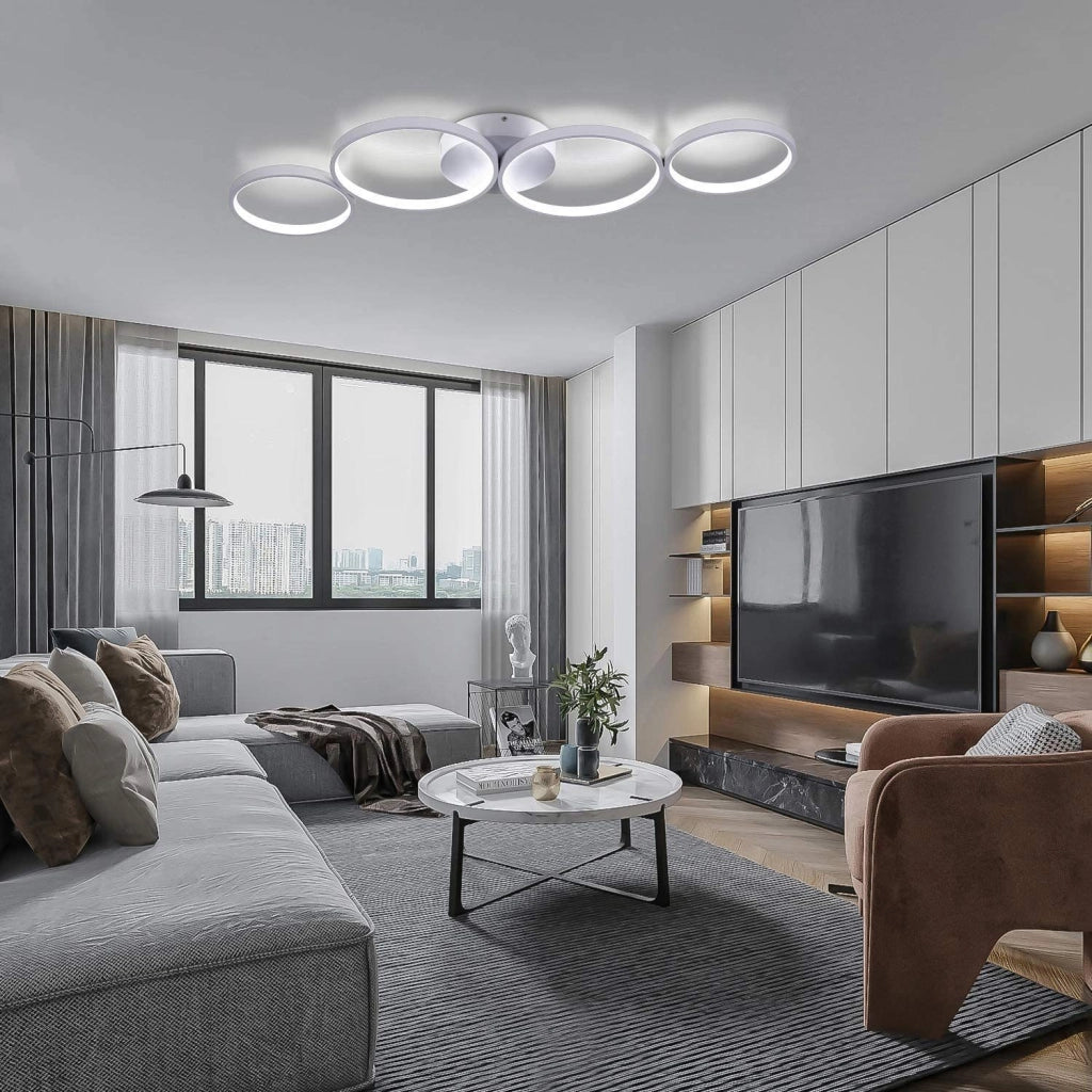 ZMH Lampada da soffitto LED moderna 4 anelli fiamma telecomando per soggiorno