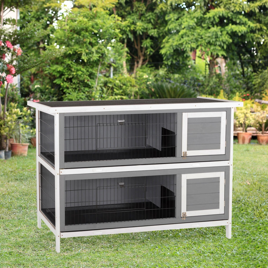 Gabbia per Animali Domestici ¨C zephmum ¨C Grigio, Legno, Doppio Piano