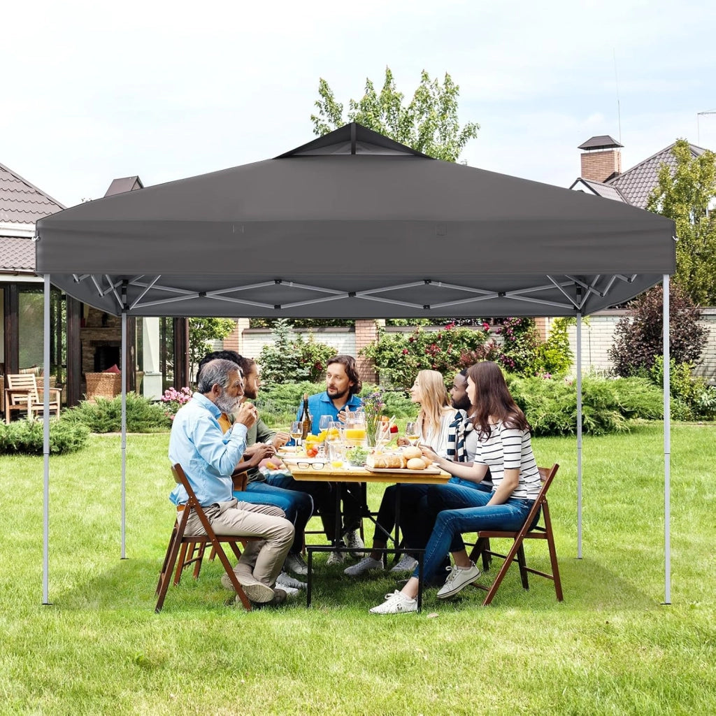 Gazebo Pop-up da 295 x 295 cm, Gazebo da Giardino Impermeabile con Blocco Centrale, Borsa da Trasporto Portatile, Corde Antivento, Picchetti, Tenda Regolabile in Altezza per Feste (Grigio)